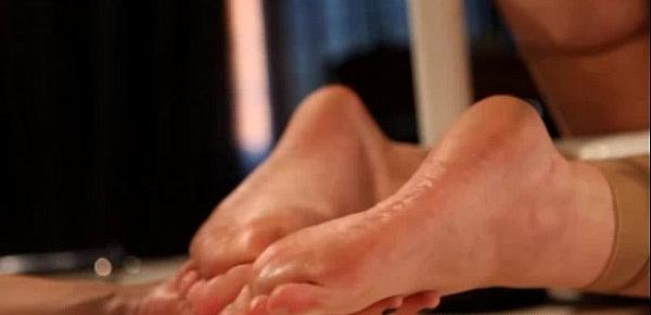  Lezdom mistress spanking her subs feet